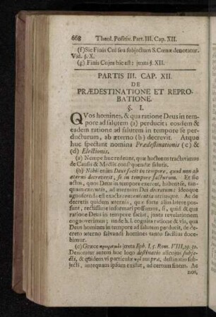 Partis III. Cap. XII. De Prædestinatione Et Reprobatione.