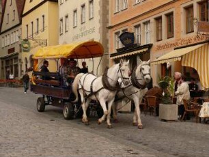 Pferdekutsche für Rundfahrten mit Touristen am Marktplatz