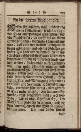 An die Herren Buchhändler.