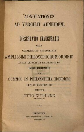 Adnotationes in Vergilii Aeneidem : (Rostocker Doctordiss.)