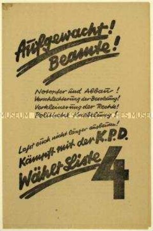 Aufruf der KPD an Beamte zur Reichstagswahl 1930
