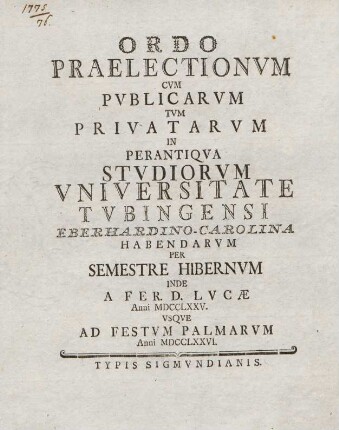 Vorlesungsverzeichnis 1775/76