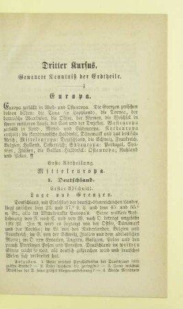 Dritter Kursus. Genauere Kenntniß der Erdtheile