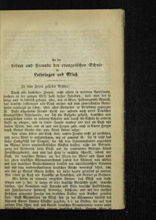 An die Lehrer und Freunde der evangelischen Schule in Lothringen und Elsaß