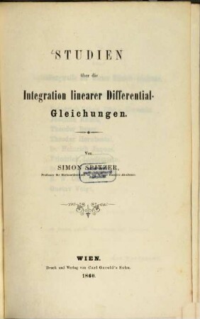 Studien über die Integration linearer Differential-Gleichungen, 0. Besitzerspezifische Fußnote