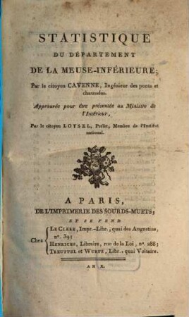 Statistique du departement de la Meuse-Inférieure
