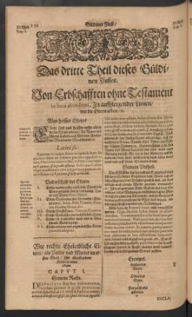 Das dritte Theil dieses Güldinen Flusses. Von Erbschafften ohne Testament in linea ascendenti, In auffsteigender Linien/ wie die Eltern erben/ [et]c.
