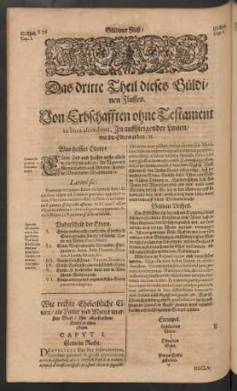 Das dritte Theil dieses Güldinen Flusses. Von Erbschafften ohne Testament in linea ascendenti, In auffsteigender Linien/ wie die Eltern erben/ [et]c.