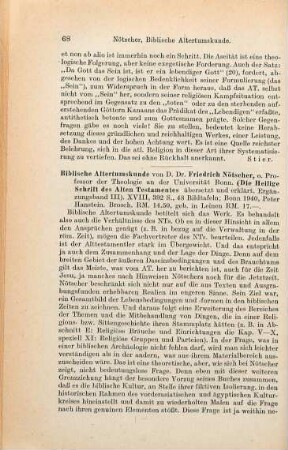 68-69 [Rezension] Nötscher, Friedrich, Biblische Altertumskunde