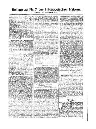 Aus Hamburg : (Fortsetzung aus dem Hauptblatt) ; Beilage zu Nr. 7 der Pädagogischen Reform