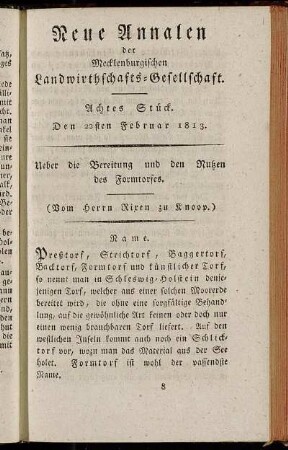 Achtes Stück. Den 22sten Februar 1813.