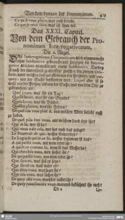Das XXXI. Capitel. Von dem Gebrauch der Pronominum Interrogativorum