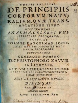 Theses phys. de principiis corporum naturalium, quae transmutatione fiunt