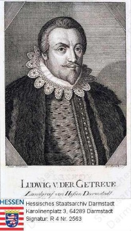 Ludwig V. Landgraf v. Hessen-Darmstadt (1577-1626) / Porträt, Brustbild nach halbrechts, unten: Inschrift