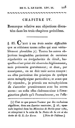 Chapitre IV. Remarque relative aux objections discutées dans les trois chapitres précédens.