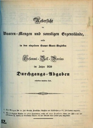 Statistische Uebersichten über Waaren-Verkehr und Zoll-Ertrag im Deutschen Zoll-Vereine : für das Jahr .... 1850