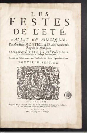 Les Festes De L'Eté : Ballet En Musique