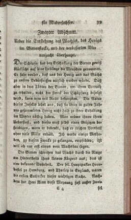 Zweyter Abschnitt. Ueber die Entstehung des Wachses, des Honigs im Bienenstocke, und der verbesserten Bienenzucht überhaupt
