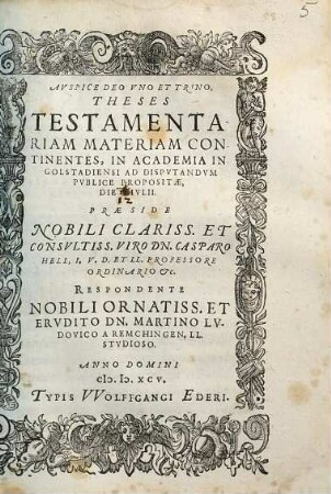 Theses Testamentariam Materiam Continentes