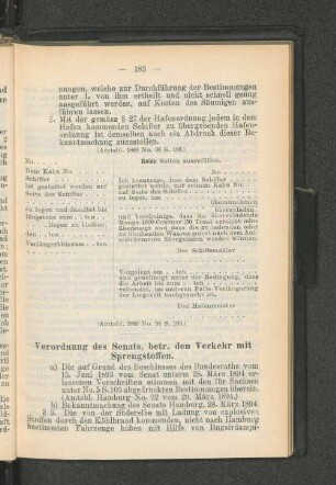 Verordnung des Senats, betr. den Verkehr mit Sprengstoffen.