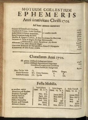 Motuum Coelestium Ephemeris Anni a nativitate Christi 1701