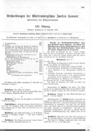 128. Sitzung, Stuttgart, 19.12.1908