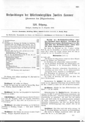 128. Sitzung, Stuttgart, 19.12.1908