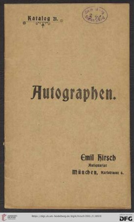 Nr. 21: Katalog: Autographen