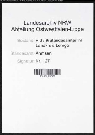 Sterberegister Standesamt Ahmsen