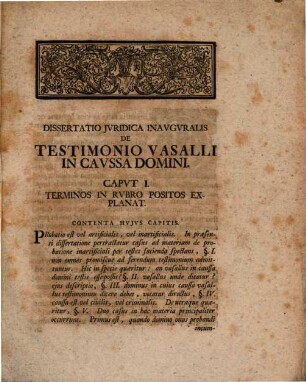 Dissertatio Ivridica Inavgvralis De Testimonio Vasalli In Cavssa Domini