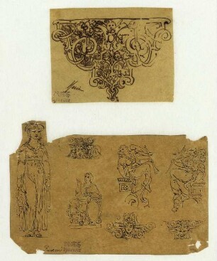 Figuren aus Rusconi und Ornament aus Merian, Figuren und Köpfe, Beschlagwerk