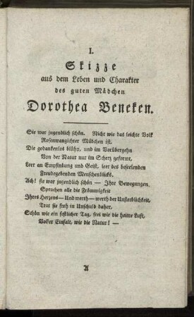 Skizze aus dem Leben und Charakter des guten Mädchen Dorothea Beneken.