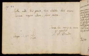 44v, Osiander, Michael Andreas. Tübingen, 27.02.1742