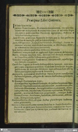 Praecipua Libri Contenta