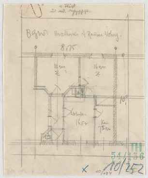 Fischer, Theodor; München; Bayerische Geschützwerke - Miethaus - 4 Räume Wohnung (Grundriss)