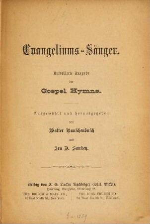 Evangeliums-Sänger : autorisierte Ausg. d. Gospel Hymns