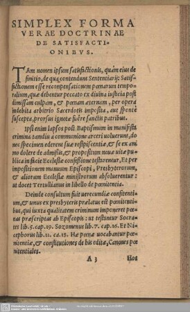 Simplex Forma Verae Doctrinae De Satisfactionibus