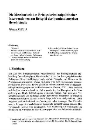 133-146, Die Messbarkeit des Erfolgs kriminalpolitischer Interventionen am Beispiel der bundesdeutschen Heroinstudie