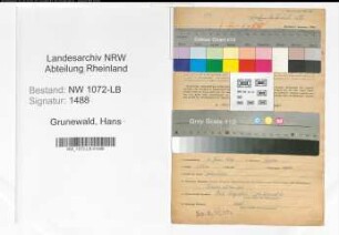 Entnazifizierung Hans Grunewald , geb. 10.06.1890 (Lehrer)