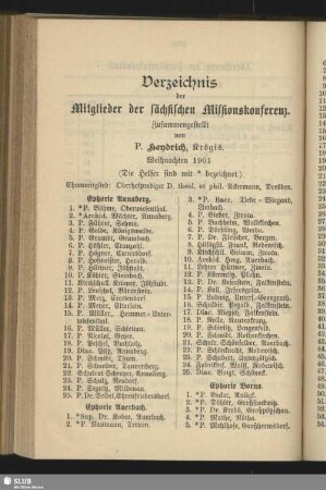 Verzeichnis der Mitglieder der sächsischen Missionskonferenz