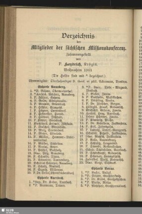 Verzeichnis der Mitglieder der sächsischen Missionskonferenz