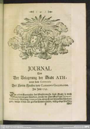 Journal Von Der Belagerung der Stadt Ath, unter dem Commando Des Herrn Grafen von Clermont-Gallerande. Im Jahr 1745