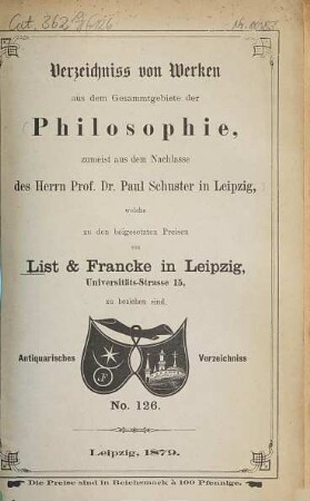 Lager-Verzeichnis. 126. 1879