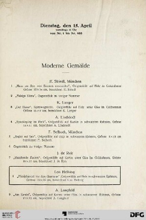 Dienstag, vormittags 11 Uhr (Nr. 1-400)