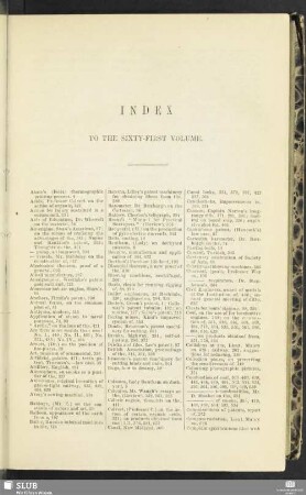 Index to the sixty-first volume