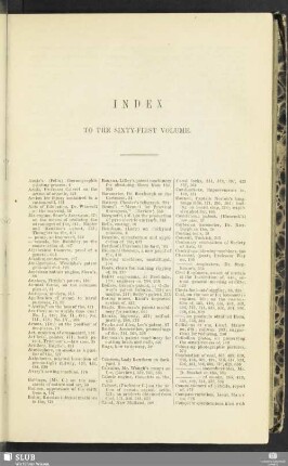 Index to the sixty-first volume