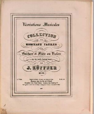 Récréations musicales : collection de morceaux faciles pour guitare et flûte ou violon : sur des motifs d'opéras favoris : op. 321, No. 17. La Reine de Chypre de F. Halevy