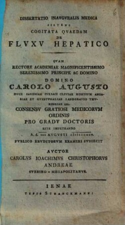 Dissertatio Inauguralis Medica Sistens Cogitata Quaedam De Fluxu Hepatico