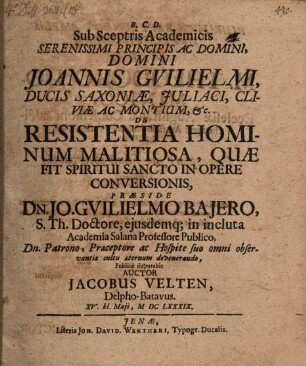 De resistentia hominum malitiosa, quae fit Spiritui Sancto in opere conversionis