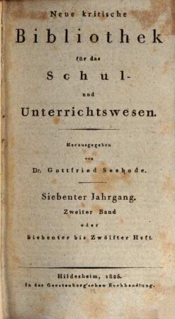 Neue kritische Bibliothek für das Schul- und Unterrichtswesen. 14, [14] = Jg. 7, Bd. 2 (1825)